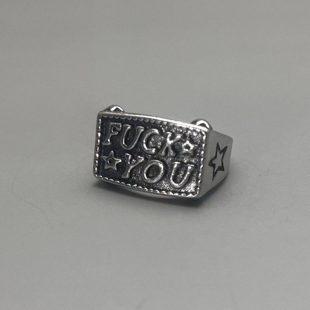 Y2K Grunge Silver Engraved Statement Ring – Size 8.5, Unisex, Brand New